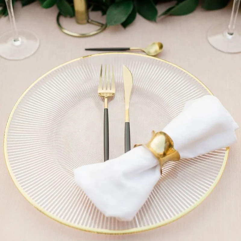 wholesale high quality modern rose gold  trim transparent beaded plastic charger plates decorative elegant wedding charger plate