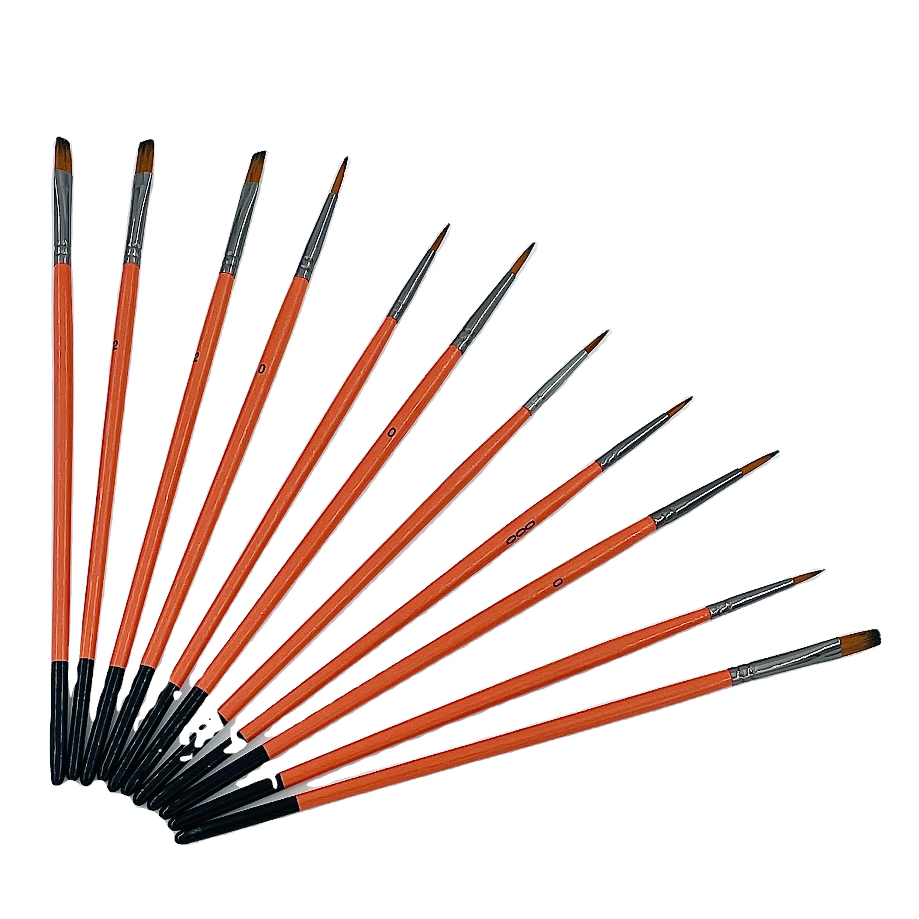2022 amazon hot sale 12 Pcs tiger color nylon grey aluminum tube orange color wooden handle artist paint brush set for oil paint