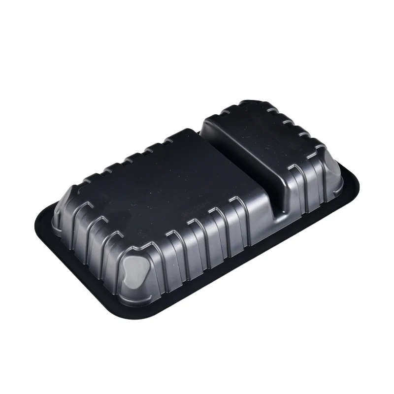 Lesui eco friendly 2 compartment black MAP food sealing tray vacuum fresh meat food packaging trays with high barrier lidding fi