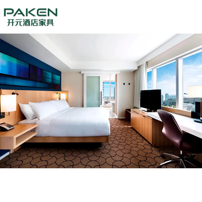 Marriott Hotel Bedroom Furniture Modern Design Wooden Bed Headband Solid Wood Furniture Hotel Bedroom Sets