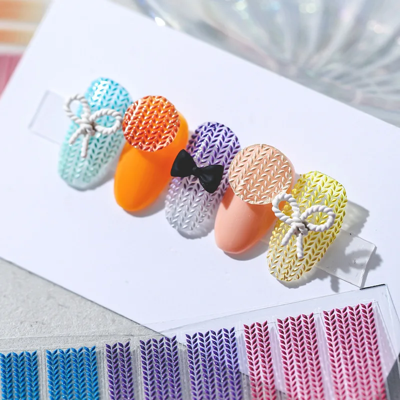 Japanese 5D Matte Relief Elegant Winter Sweater Pattern Engraved Self Adhesive Nail Sticker