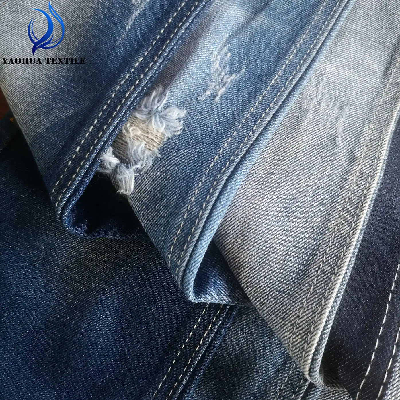 2412 Thick cotton polyester TR elastane denim fabric for jeans pants textile factory