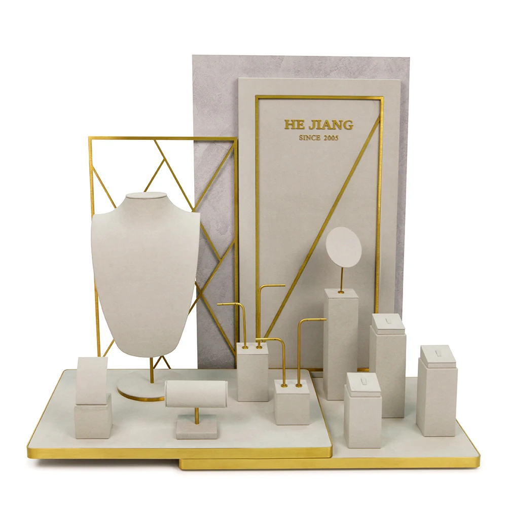 Custom Bracelet Necklace Stand Ring Earring Leather Jewelry Display Holder Metal Velvet Jewelry Display Stand