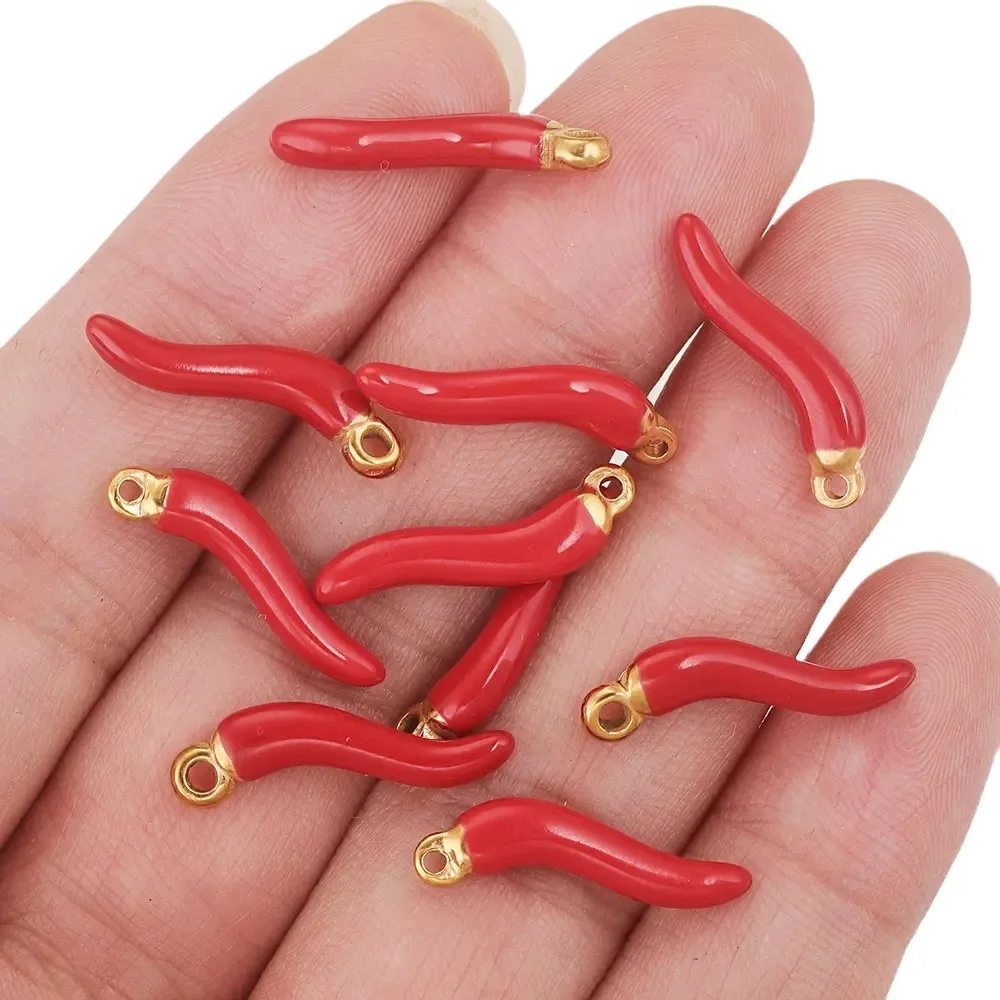 5Pcs Stainless Steel Enamel Red Pepper Charms Pendants For DIY Handwork Jewelry Making Necklace Keychain Accessories Wholesale