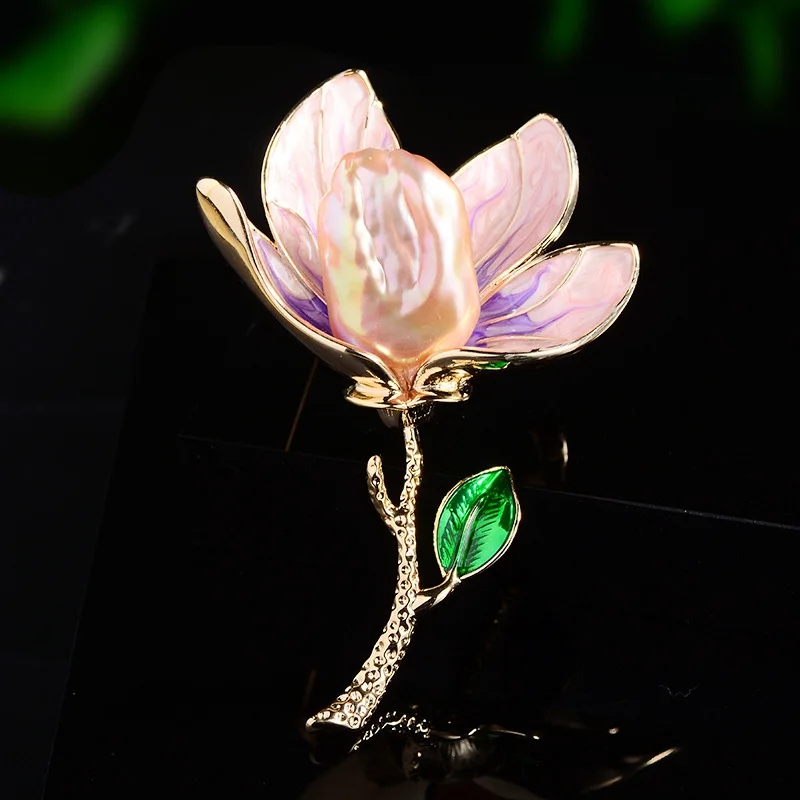 Luxury Elegant Pearl Brooches Pin Enamel Baroque Pearl Flower Brooch Flower Broaches Pin For Women