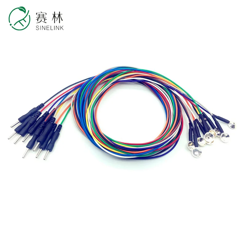 Hot Sale Reusable Ag Solid Silver EEG Cup Electrodes with Colorful Cables