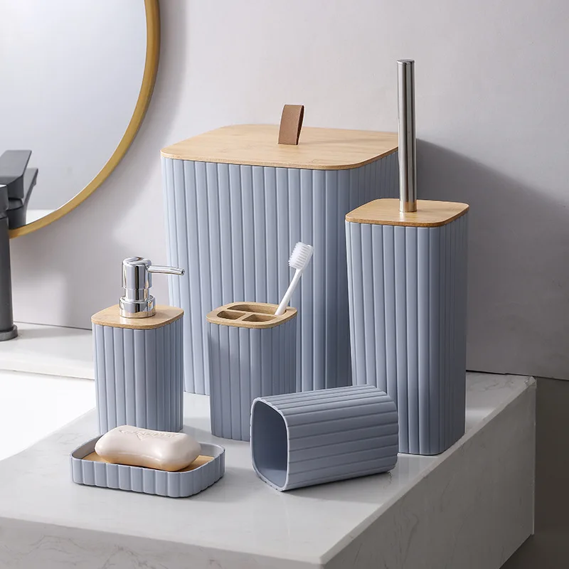 Plastic Bathroom Accessories 6 Pieces set modern Luxury Washroom Toilet Bathroom Sets For Home