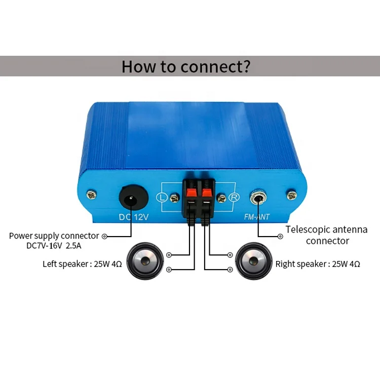 Wireless MP3 Player Module Box DC 7V-16V Amplifier 2X25W With FM Radio 87.5Mhz-108Mhz