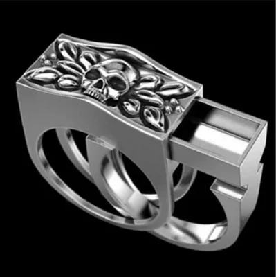 Unique Lion Skull Secret Compartment Ring Two-color Kingdom Lion Memorial Coffin Souvenir Birthday Anniversary Gift Ring