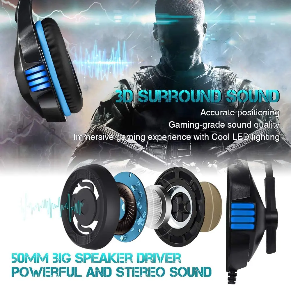 Hunter Spider V3 Deep Bass Game Headphone Stereo Surrounded Sound Over-Ear Gaming Headset with Led Light