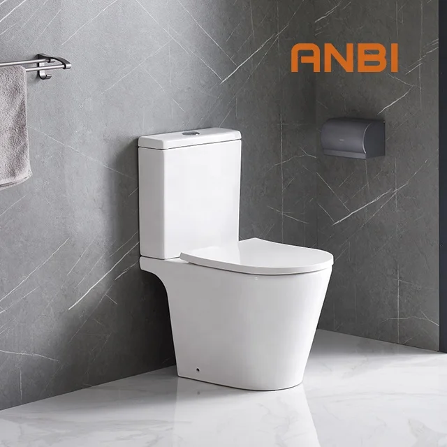 ANBI NEWEST Rimless Two Piece Wash Down P trap toilet, CE Certificate Wc Toilet, High Quality Water Closet Toilet