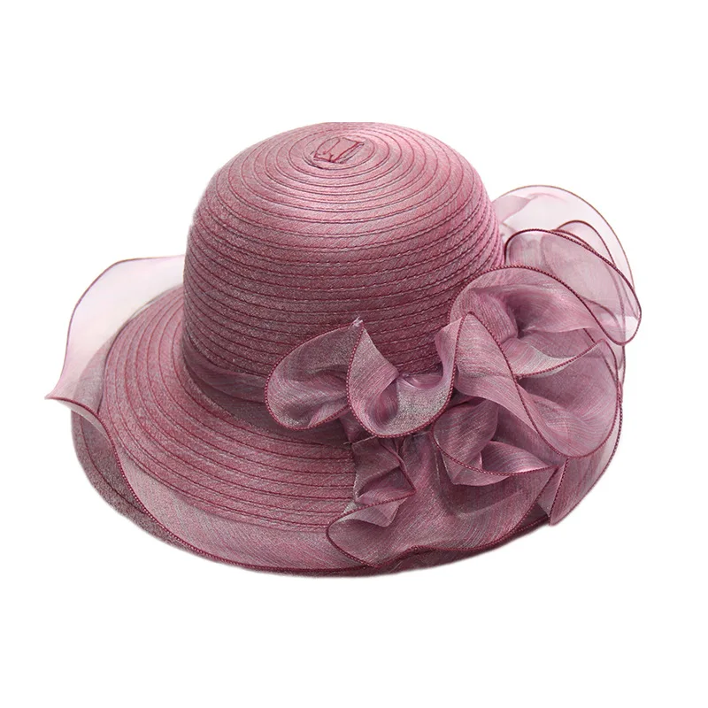 Fashion organza Church Hat for lady Floral Wide Brim luxurious Wedding Party Hat foldable top hat