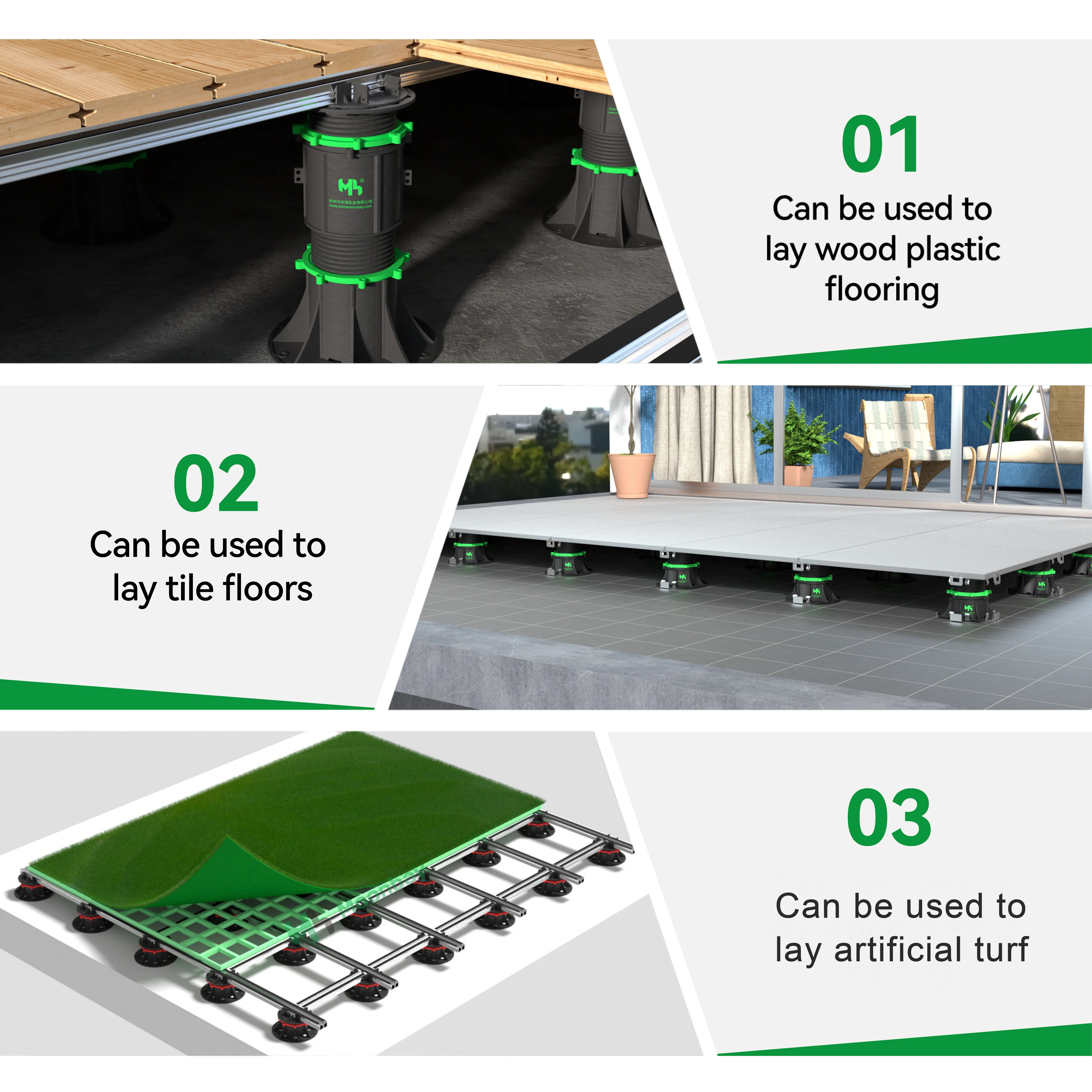 Wood plastic composite decking pedestal adjustable plastic pedestal for decking tiles