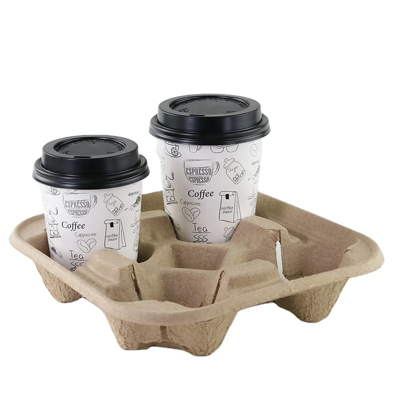 Coffee Cup Holder Disposable Tea Coffee Drink Paper Pulp Carrier Holder Carry 2 or 4 Cup Tray
