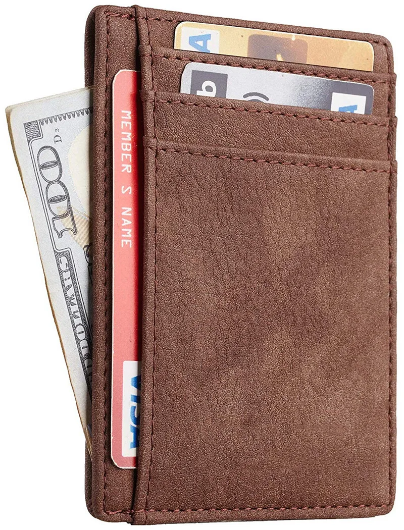 Portable Card Holder Slim Minimalist Front Pocket True Leather Slim Wallet