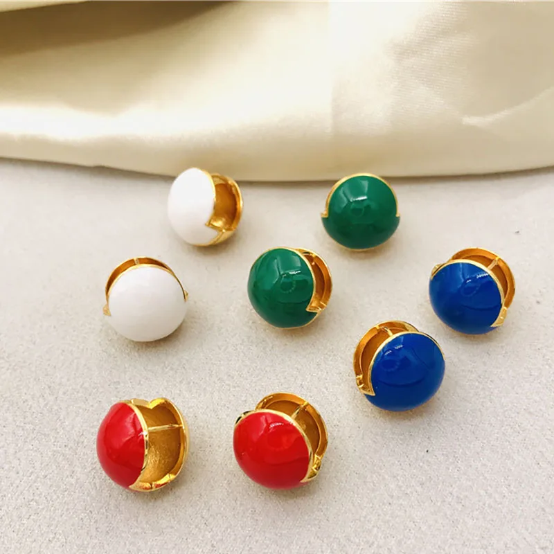 Korean Style Colorful Enamel Stud Earrings Pink Purple Blue Green Red Simple Red Bean Circle Ball  Earrings