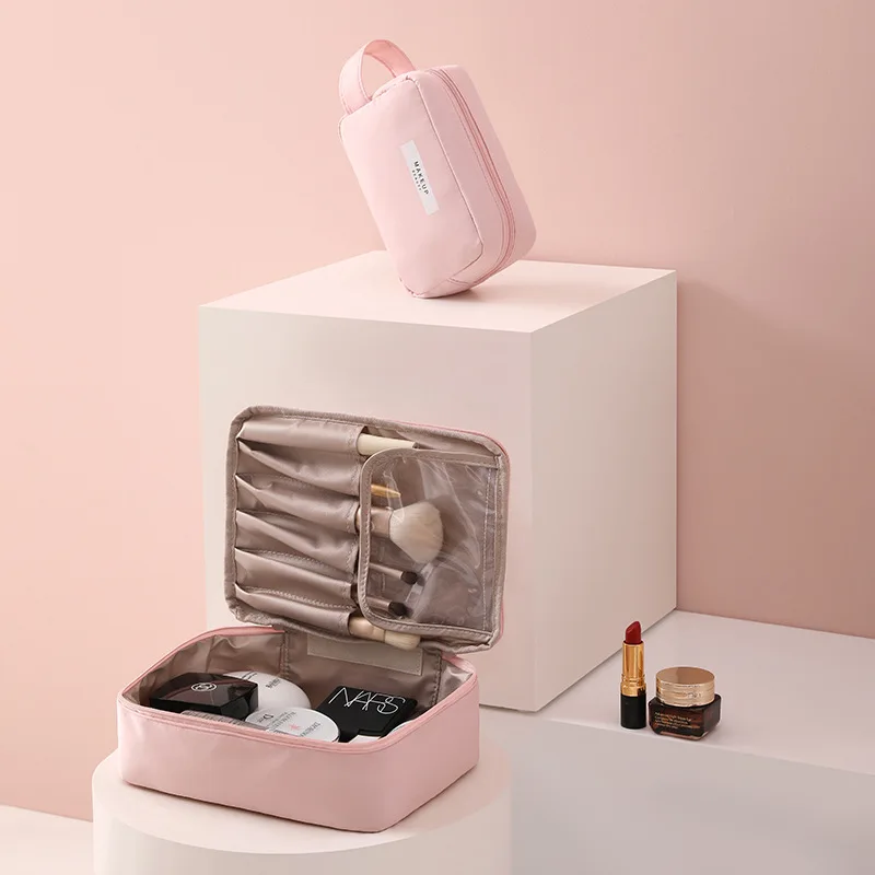 
100% polyester fabric woven products multifunction women travel toiletry makeup cosmetic bag for make up 