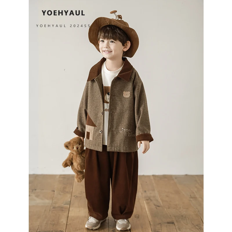 YOEHYAUL N5156 Cartoon Toddler Boys Jackets&outwear 2 Pieces Warm Kids Child Shirt and Sheep Wool Jacket for Boys