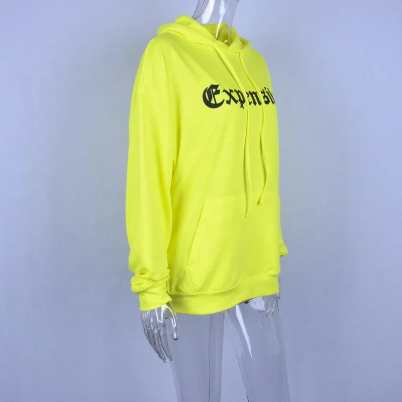 2019 hot selling Letter print plus long fluorescent color sweater  girls neon long hoodie