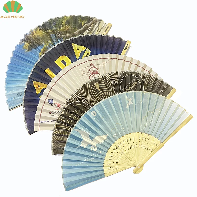 Пользовательский Ручной Веер с напечатанным логотипом, персонализированные бамбуковые бумажные и тканевые складные ручные вееры