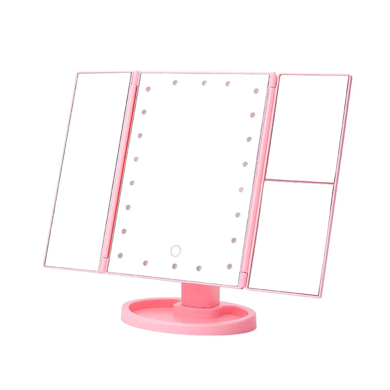 1X 2X 3X Zoom USB induction dressing lamp mirror 180 degree rotation battery LED Touch three fold beauty and makeup mirror