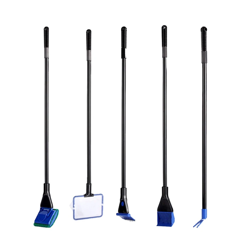 5 in 1 Aquarium Cleaner Set Fish Tank Algae Scraper Glass Blade Long handle Scouring Pad Tools