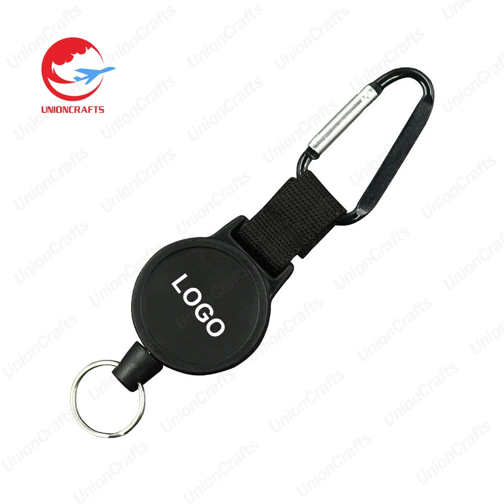 Custom Logo Retractable Metal Key Ring and Chain Multicolour Badges Reels Holder Carabiner Stainless Steel Wire Rope Keychain