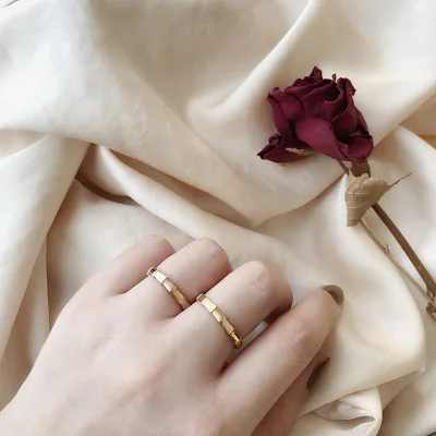 Модное Золотое кольцо, женские позолоченные кольца из нержавеющей стали 18 карат в форме змеи и кости из бамбука