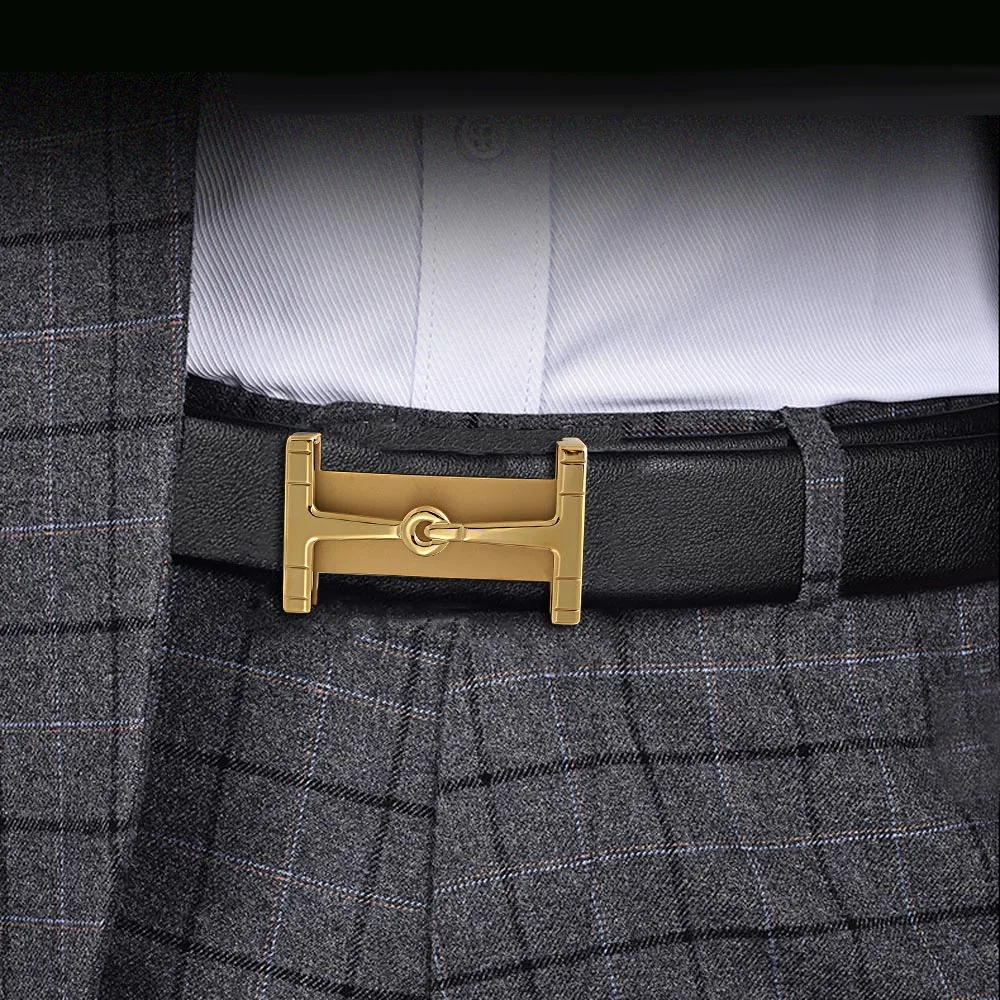 Letter H stainless steel Buckle Men Leather Belt