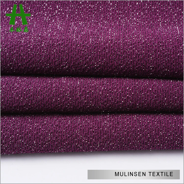 Mulinsen Textile Hot Sale Plain Dyed Polyester Spandex Crepe Jacquard Fabric with Lurex