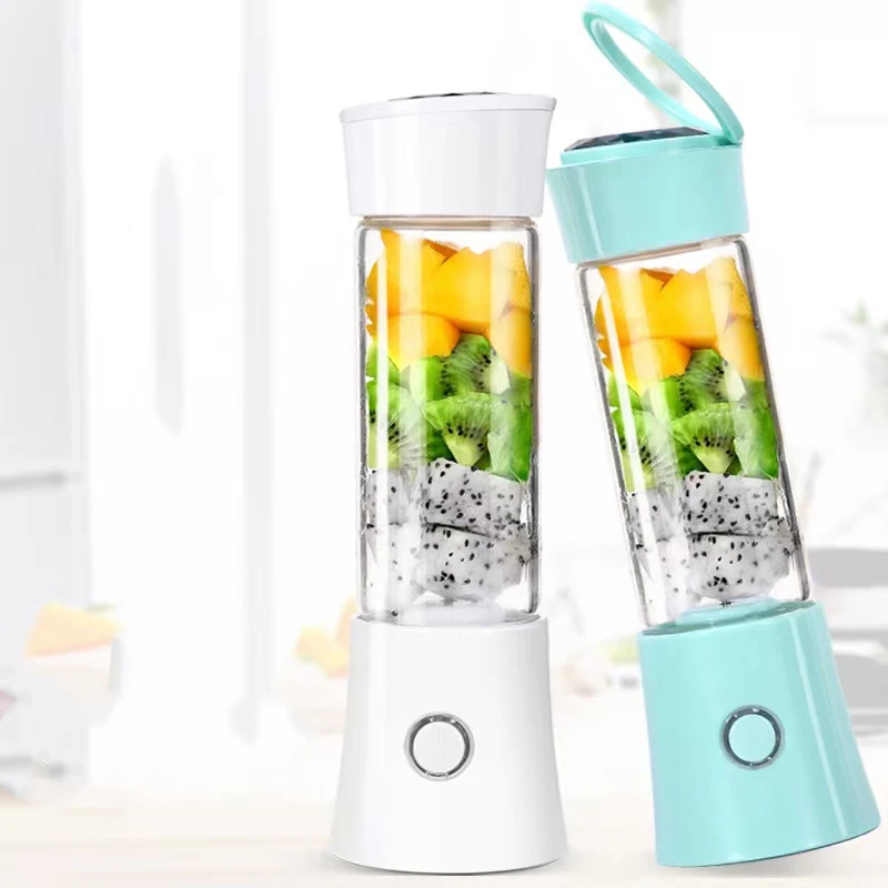 Factory Price High Borosilicate Glasses Portable Juicer 304 Stainless Steel Blade 480 ML Large Capacity Mini Fruit Juicer