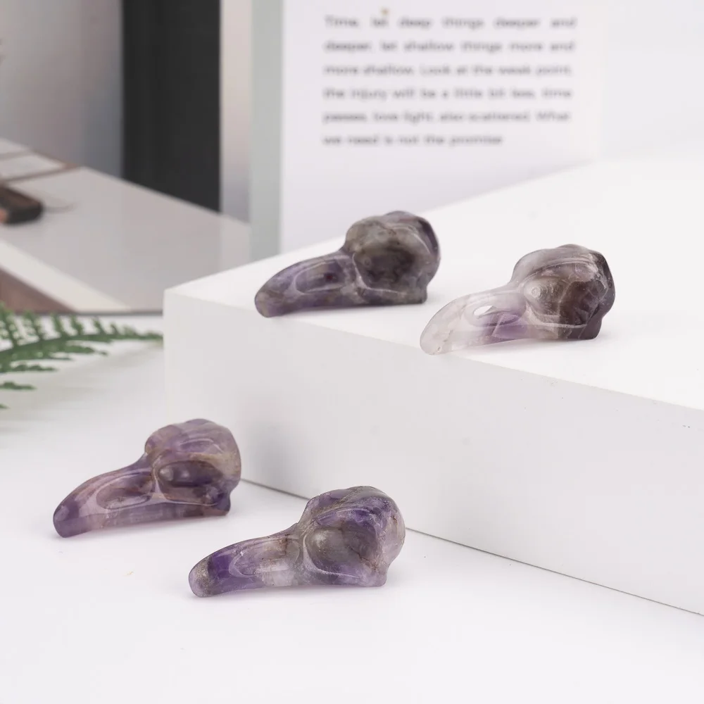 BZ JADE TIFA Factory Gems Crystal reiki Carving Amethyst Raven Skulls animal 3 CM Crow Skulls For meditation home decor or Gifts