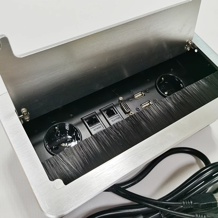 Electrical Plug  Desktop Grommet Wireless Charging French Brush Aluminum Flip  Smart Desktop socket Panel