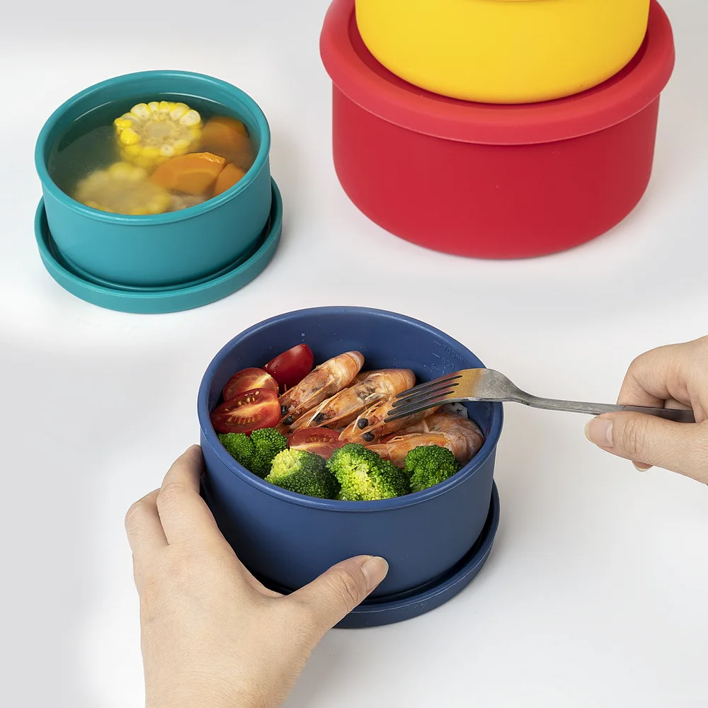 250m/400ml/700ml/1300ml/2100ml Unbreakable Durable Silicone Food Storage Containers Silicone Bowl with Lid