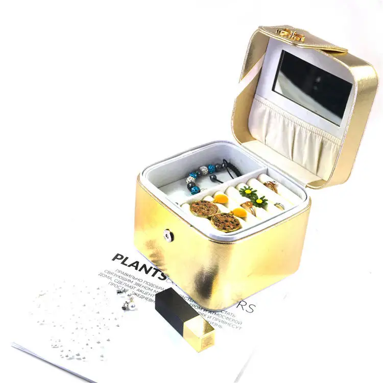 luxury gold pu leather cosmetic bag  pocket makeup cosmetics mini mirrors for purse  pu cosmetic bag make up organizer  luxury