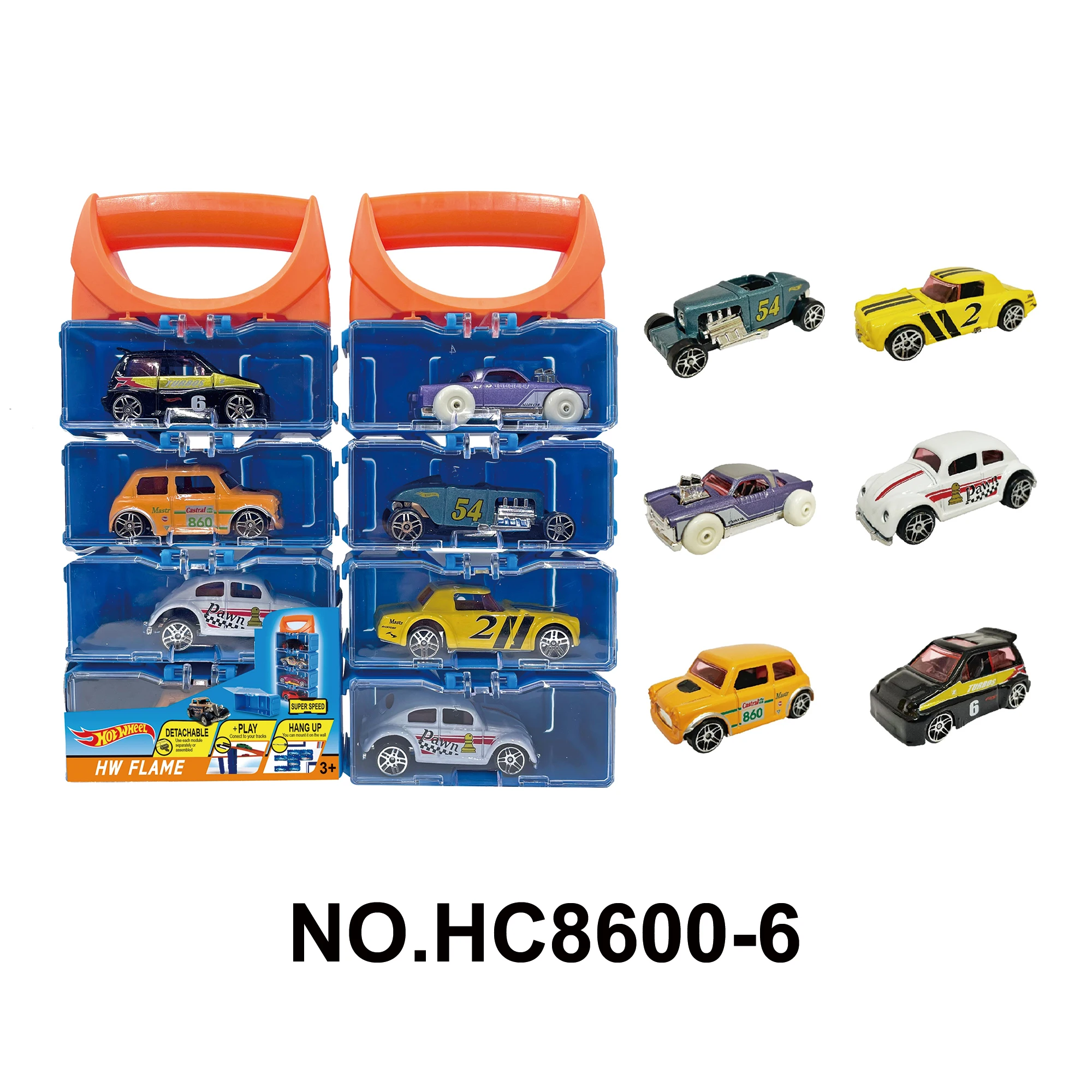 HotWheels Style 1:64 Scale 4-Piece Premium Alloy Diecast Portable Box Set DIY Perfect Gift Pull-Back Action Vehicles for Kids 3+