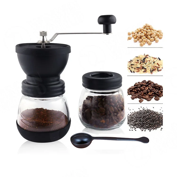 Manual Glass Coffee Bean Grinder Gift Set with 2Jar for Storage Coffee Bean, Portable Coffee Grinder Ceramic Core