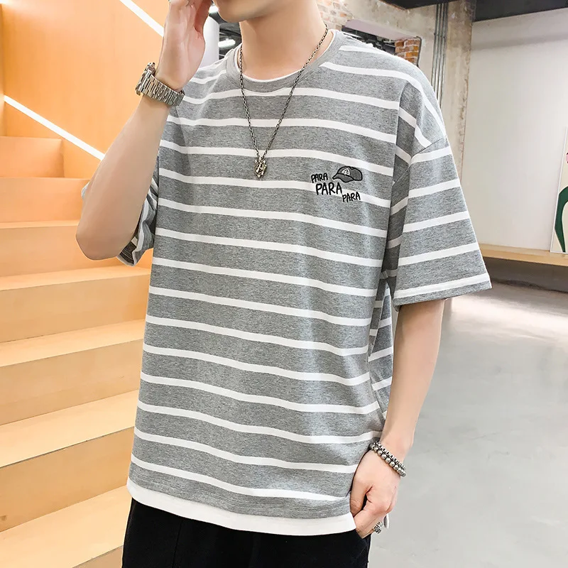 
FanLi 100%Cotton Striped Box Tshirt Men Custom 100 Cotton Short Sleeve Ribbed Crewneck Wholesale 