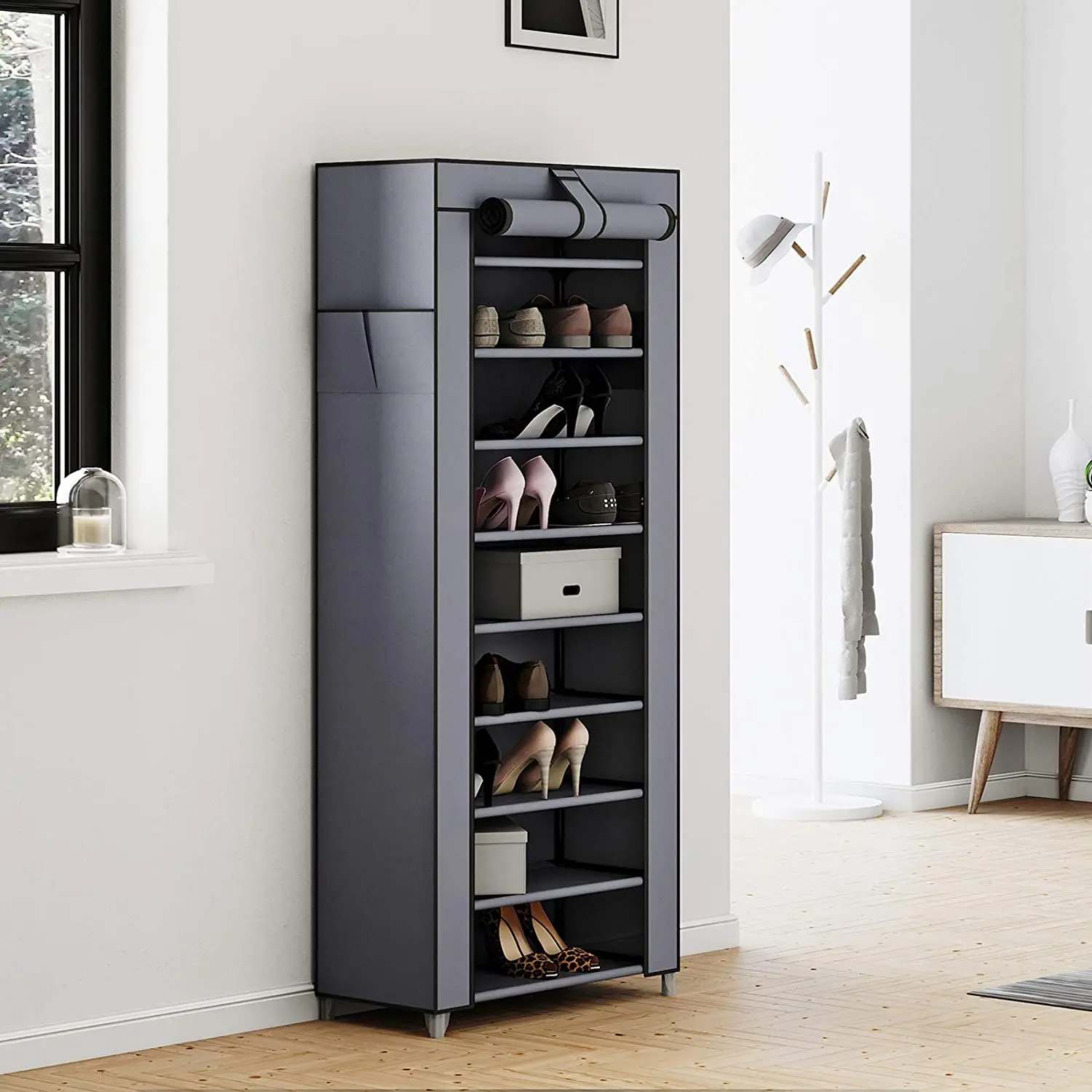 27-Pairs Portable Boot Rack Double Row Shoe Rack Covered with Nonwoven Fabric