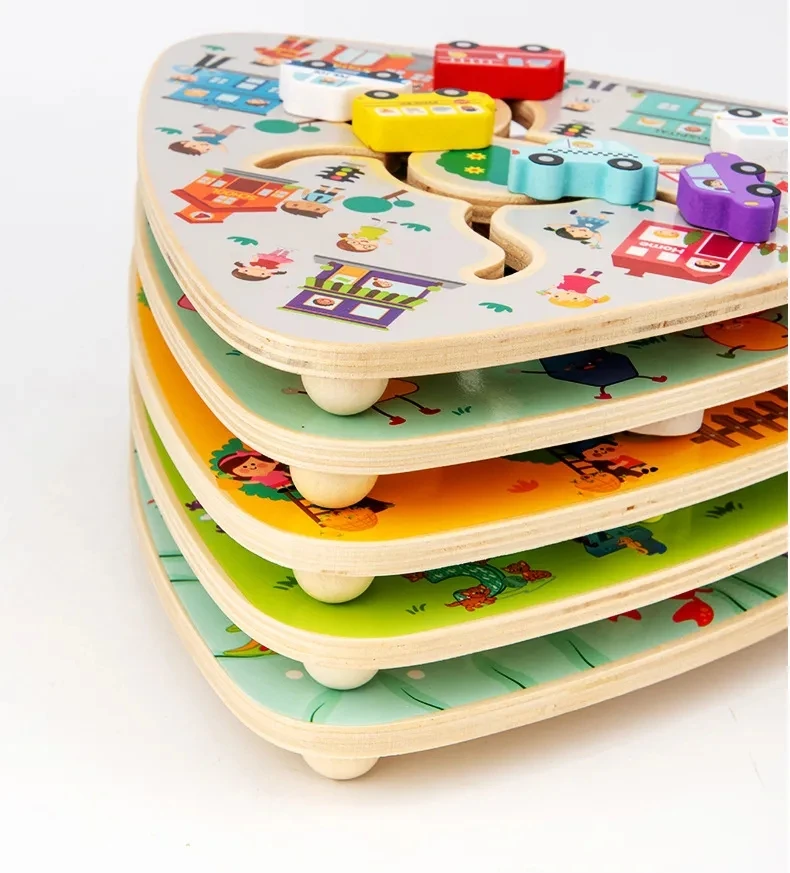 Montessori Wooden Toys Maze Slide Puzzle Jigsaw Board Animal Digital Shape Match Interactive Game Early Educational Toy