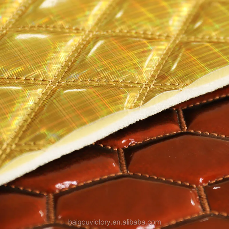 Diamond Sponge Quilted Embroidery Leather Fabric with Stitching