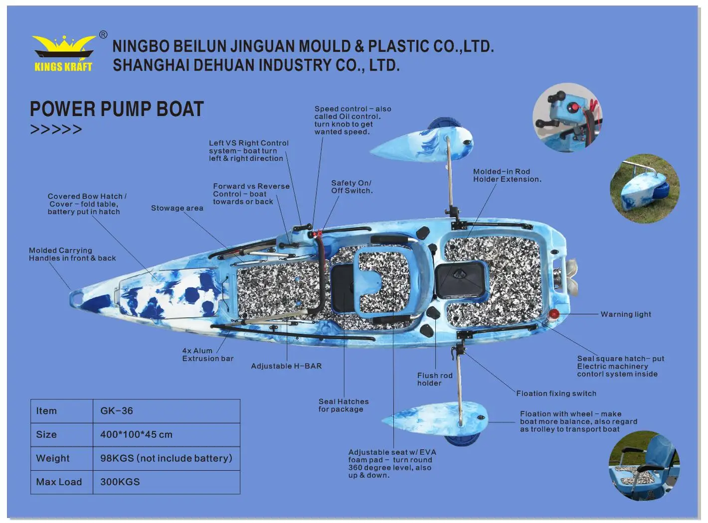 QIBU  2022 Pro Angler Sit On Top Jet power Fishing Kayak With Paddle And Rudder System Included For Sale
