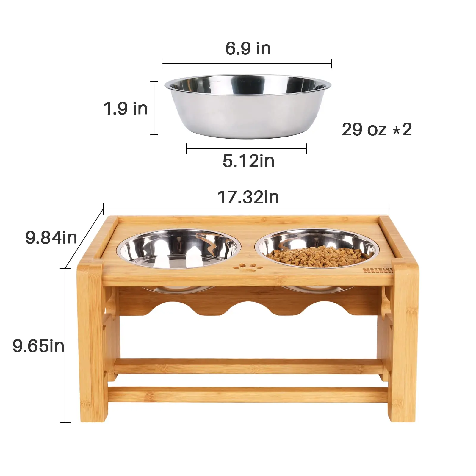 Custom Logo Wooden Bamboo Cat Pet Puppy Dog Stainless Steel Feeding Travel Water Pet Bowl Feeder Wooden Dog Bowls With Stand
