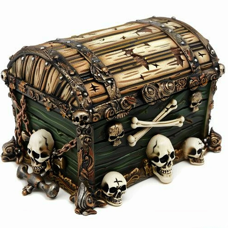 OEM Home decor jewelry dice box storage custom craft unique resin vintage wood color skull dnd mini treasure chest
