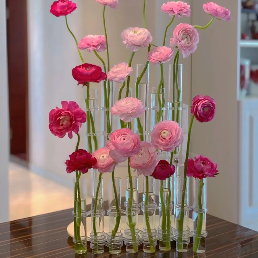 Hand-Blown Desk Decoration Small Green Hydroponic Foldable Test Tube Glass Vase