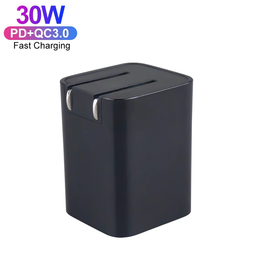 US Folding Plug ETL PPS Certification PD 30W+QC 3.0 18W Dual Port Fast Wall Charger For iPhone Samsung Xiaomi