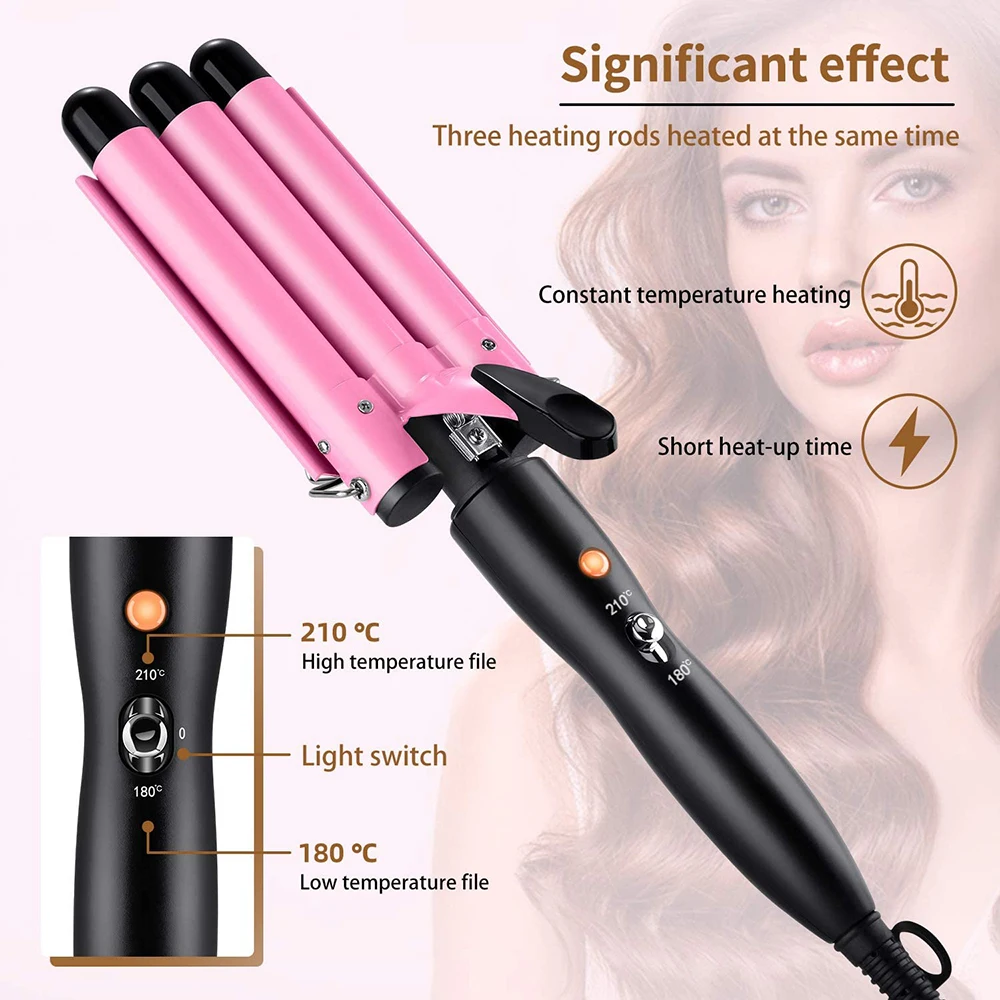 Professional Triple Barrel Auto Rotating Hair Curler Wave Curler Automatic Ceramic Hair Waver Wand Curling Iron for Curl Hair