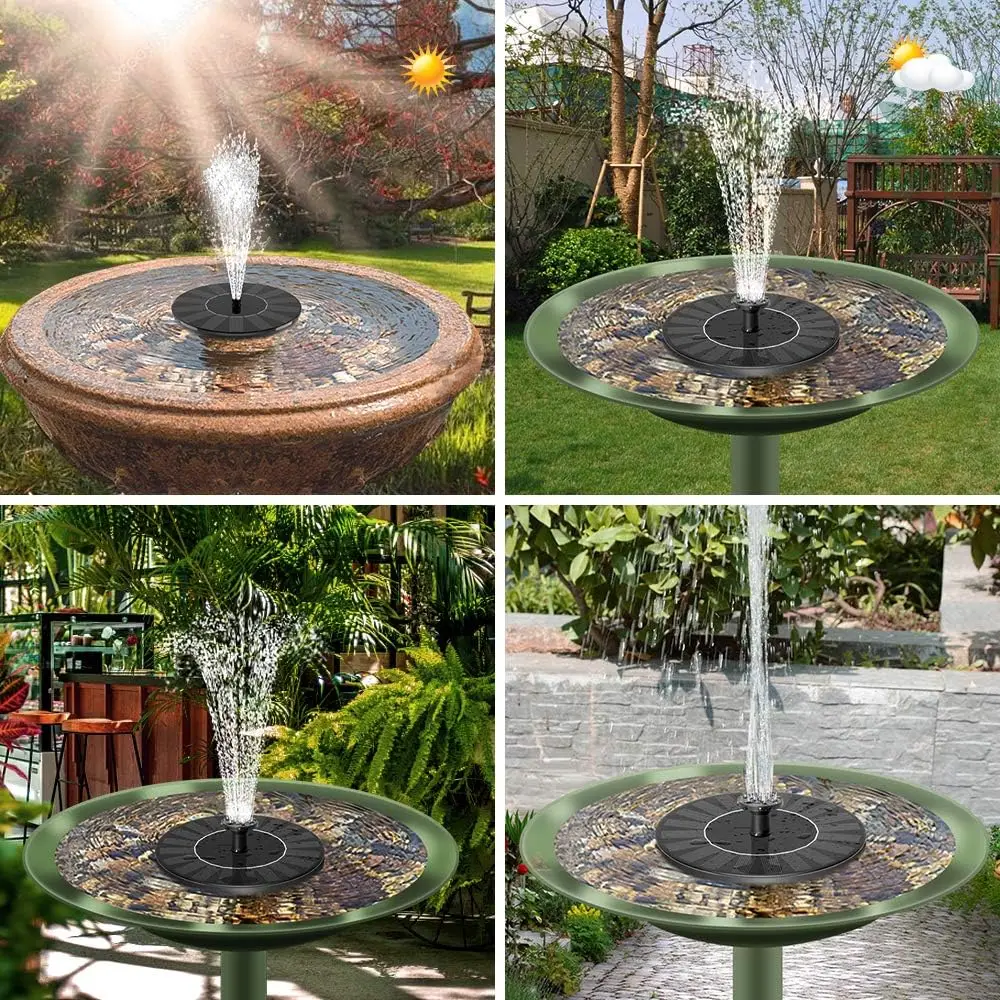Eco-friendly Birdbath Water Pump Solar Panel ABS 13cm 16cm Pet Feeder Water Fountain 7V/1.4W 6 Nozzles Outdoor Garden Decoration