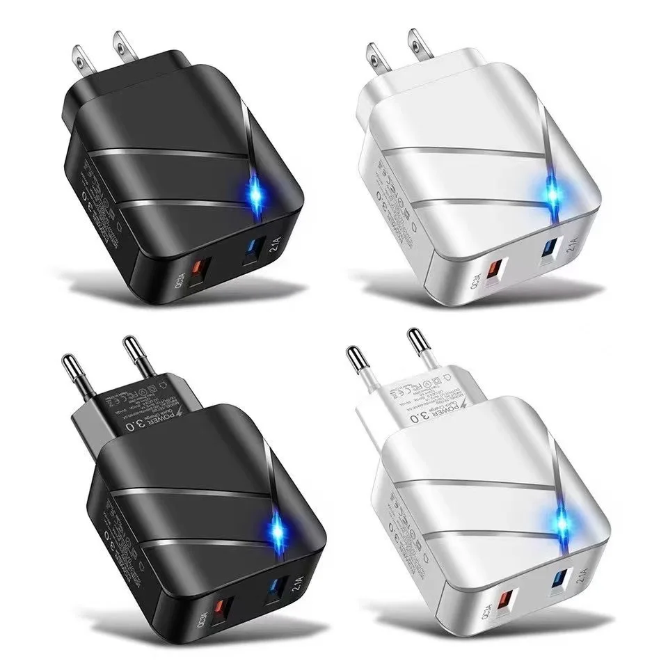 QC3.0 USB зарядное устройство для быстрой зарядки с 2 портами iPhone Samsung Xiaomi Huawei планшетов смартфонов светодиодное освещение поездок