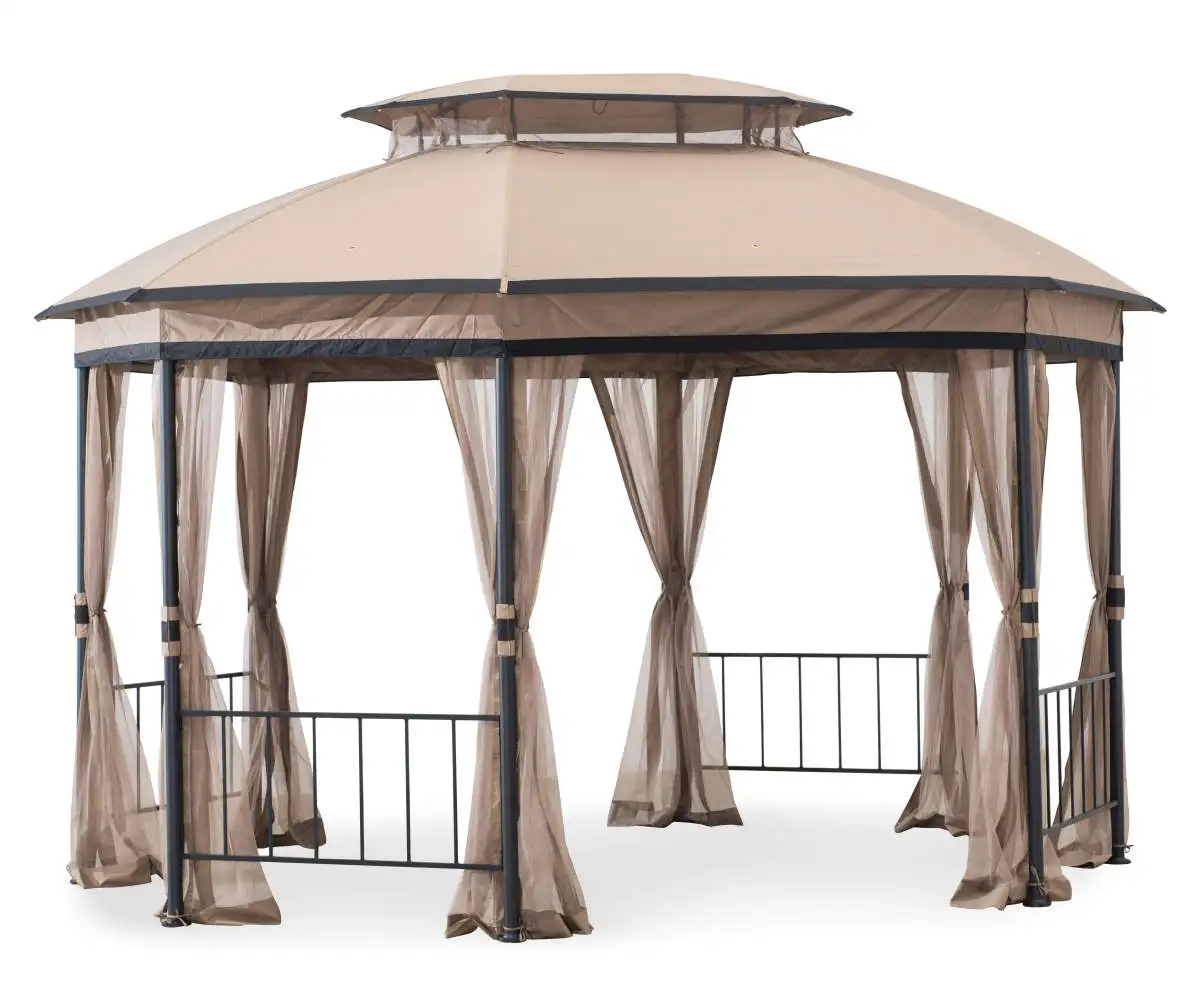 12 ft. x 10 ft. Octagonal Steel Frame Gazebo with Tan Canopy